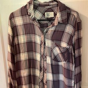 Cosmic blue love purple plaid button up